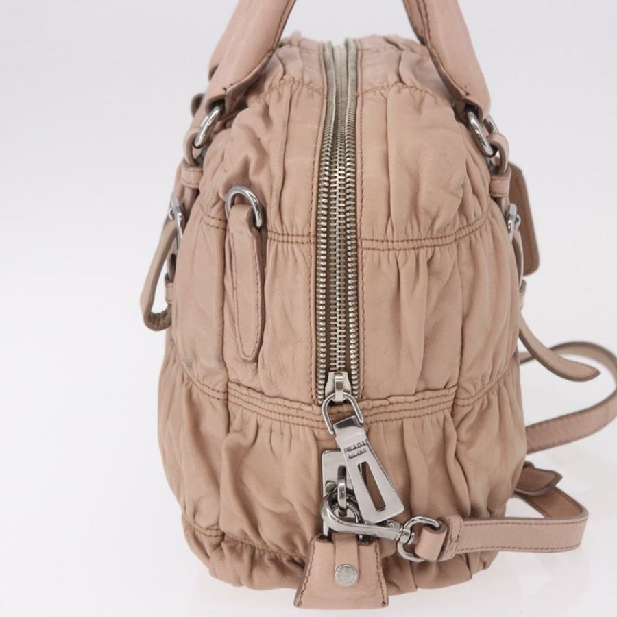 【日本直送】PRADA 褶皺手提包 皮革 兩用 粉紅色 銀色 正品 190719V-3
