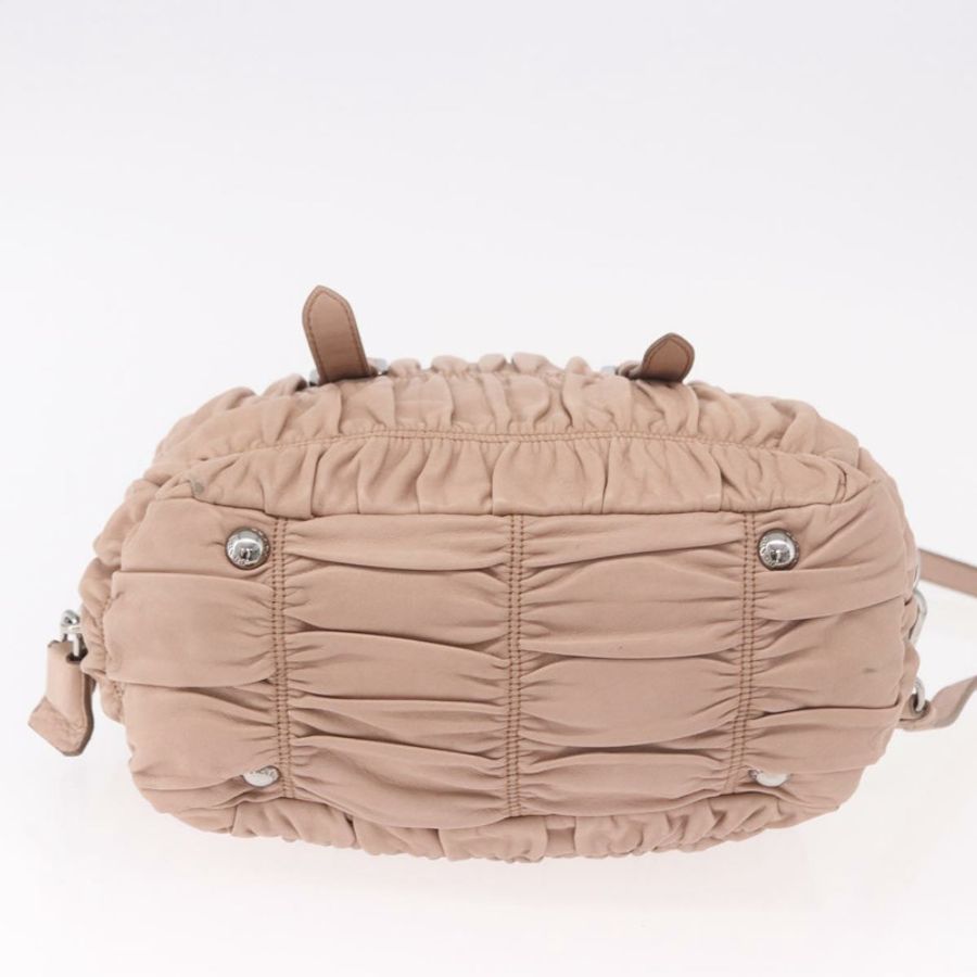 【日本直送】PRADA 褶皺手提包 皮革 兩用 粉紅色 銀色 正品 190719V-4