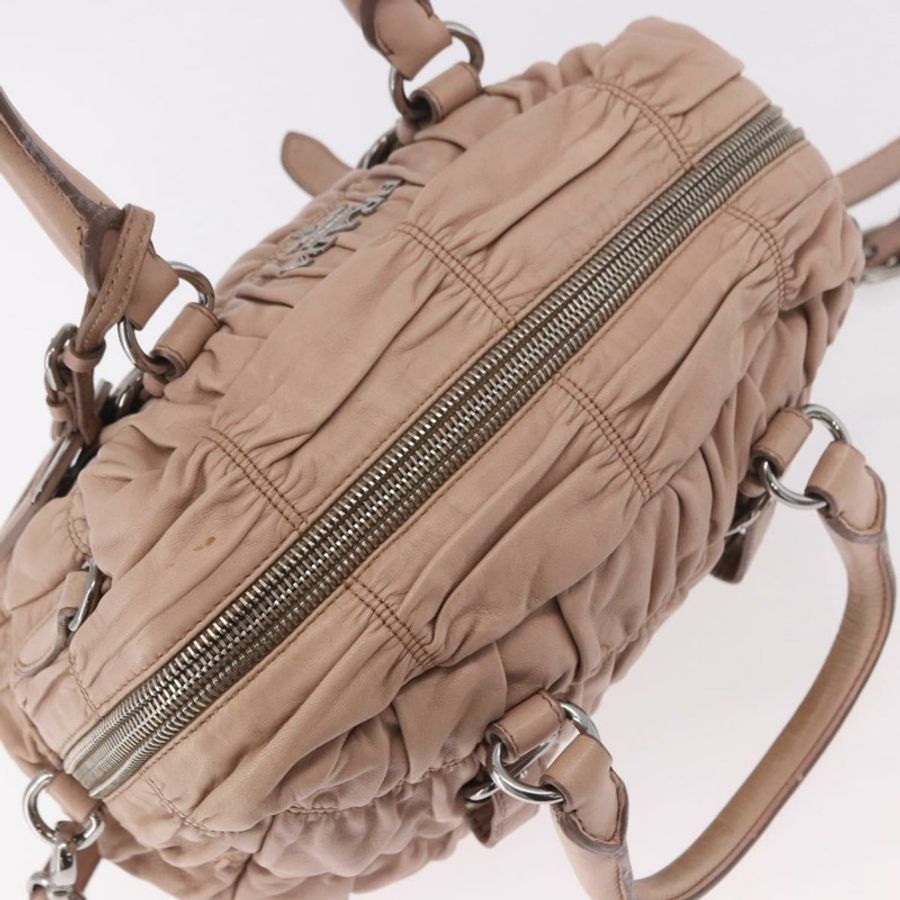 【日本直送】PRADA 褶皺手提包 皮革 兩用 粉紅色 銀色 正品 190719V-5