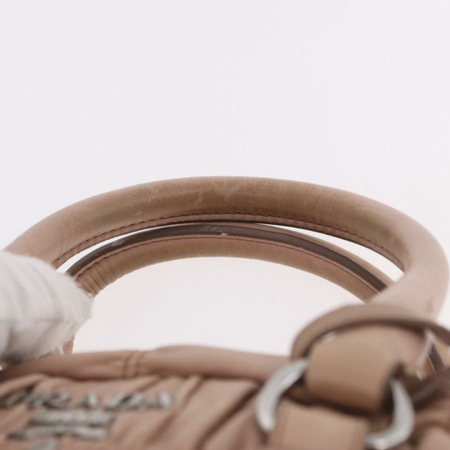【日本直送】PRADA 褶皺手提包 皮革 兩用 粉紅色 銀色 正品 190719V-7