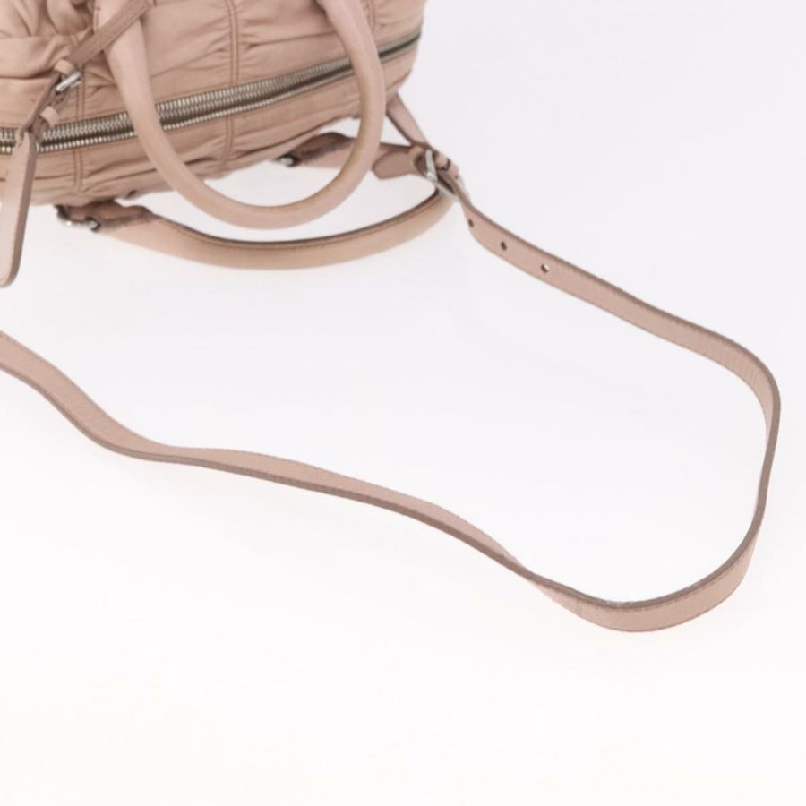 【日本直送】PRADA 褶皺手提包 皮革 兩用 粉紅色 銀色 正品 190719V-8