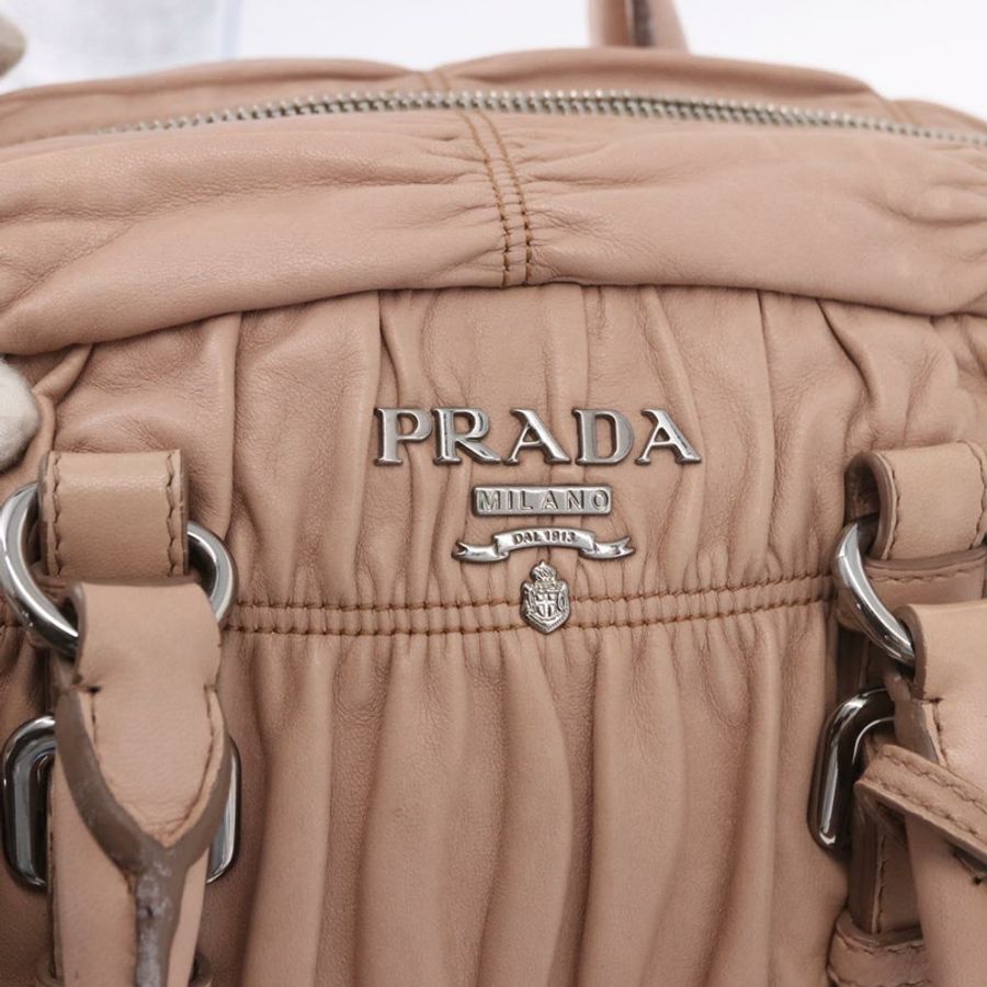 【日本直送】PRADA 褶皺手提包 皮革 兩用 粉紅色 銀色 正品 190719V-20