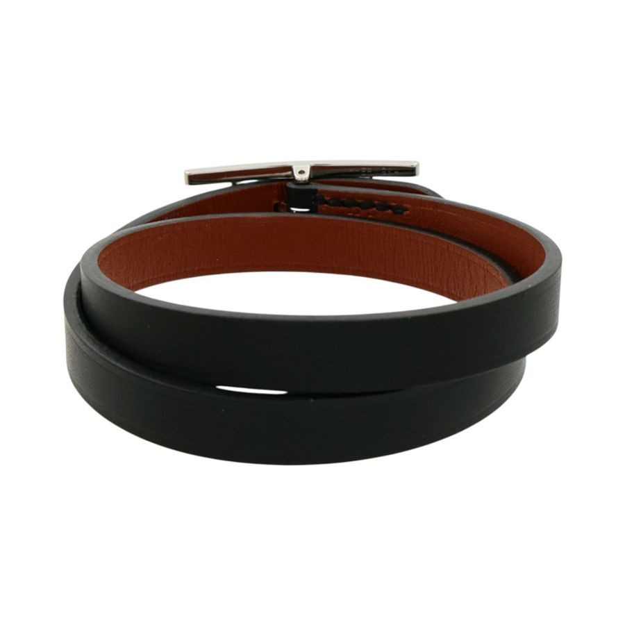 HERMES Chamonix/Tadelakt皮革Behapi Double Tour Bracelet手帶Noir-1