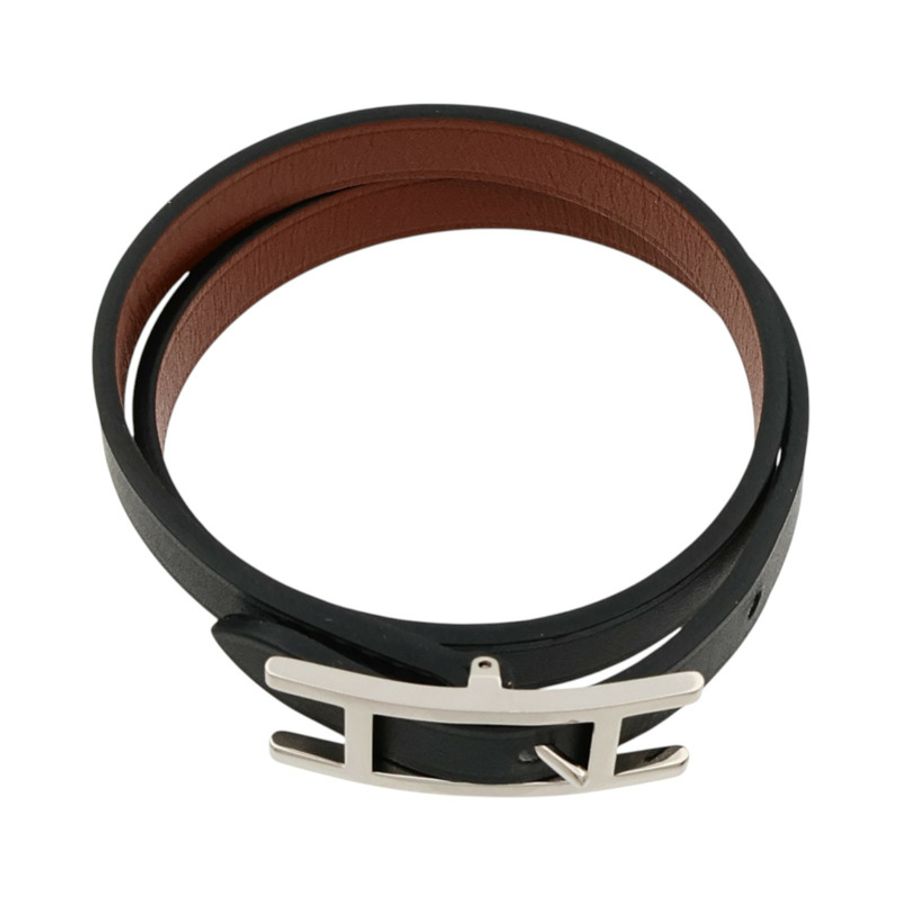 HERMES Chamonix/Tadelakt皮革Behapi Double Tour Bracelet手帶Noir-3
