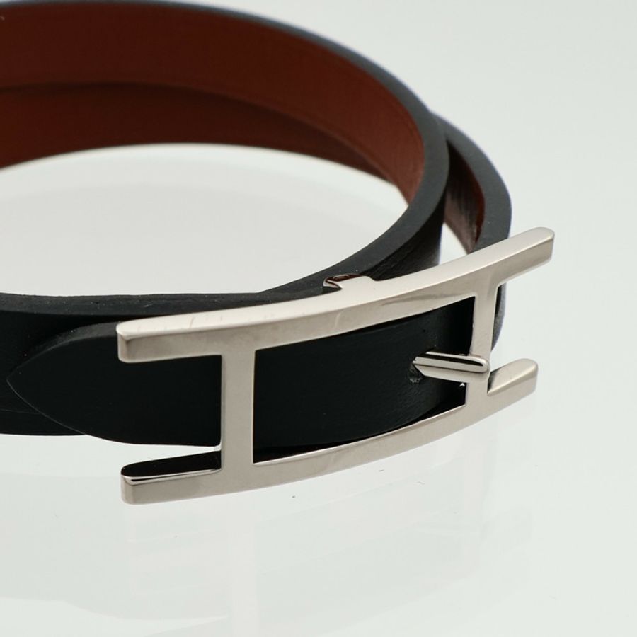 HERMES Chamonix/Tadelakt皮革Behapi Double Tour Bracelet手帶Noir-4