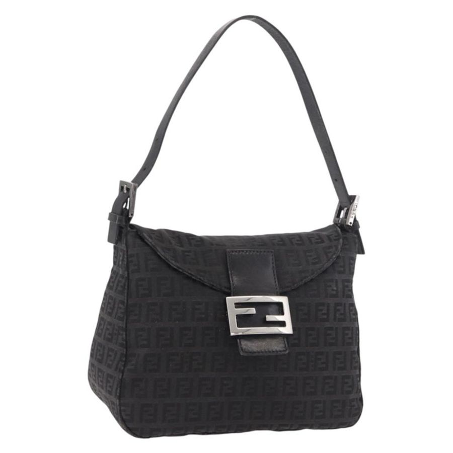 【日本直送】FENDI Zucchino帆布Mamma Baguette單肩包 黑色 銀色 正品 186623A-0