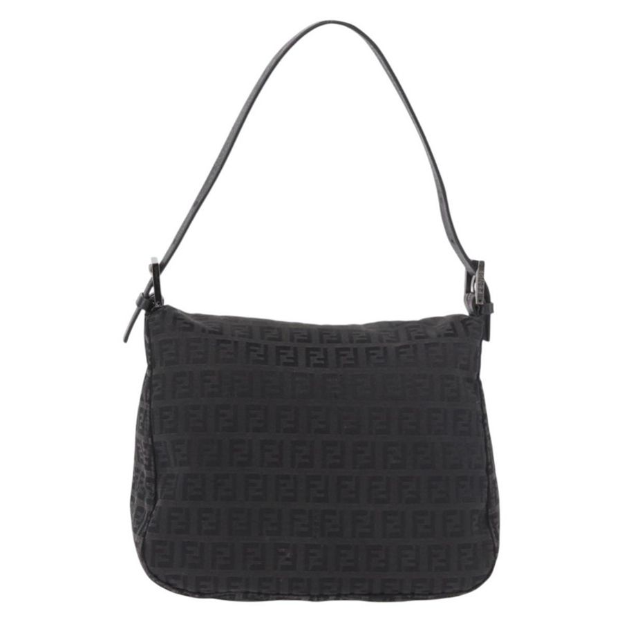 【日本直送】FENDI Zucchino帆布Mamma Baguette單肩包 黑色 銀色 正品 186623A-1