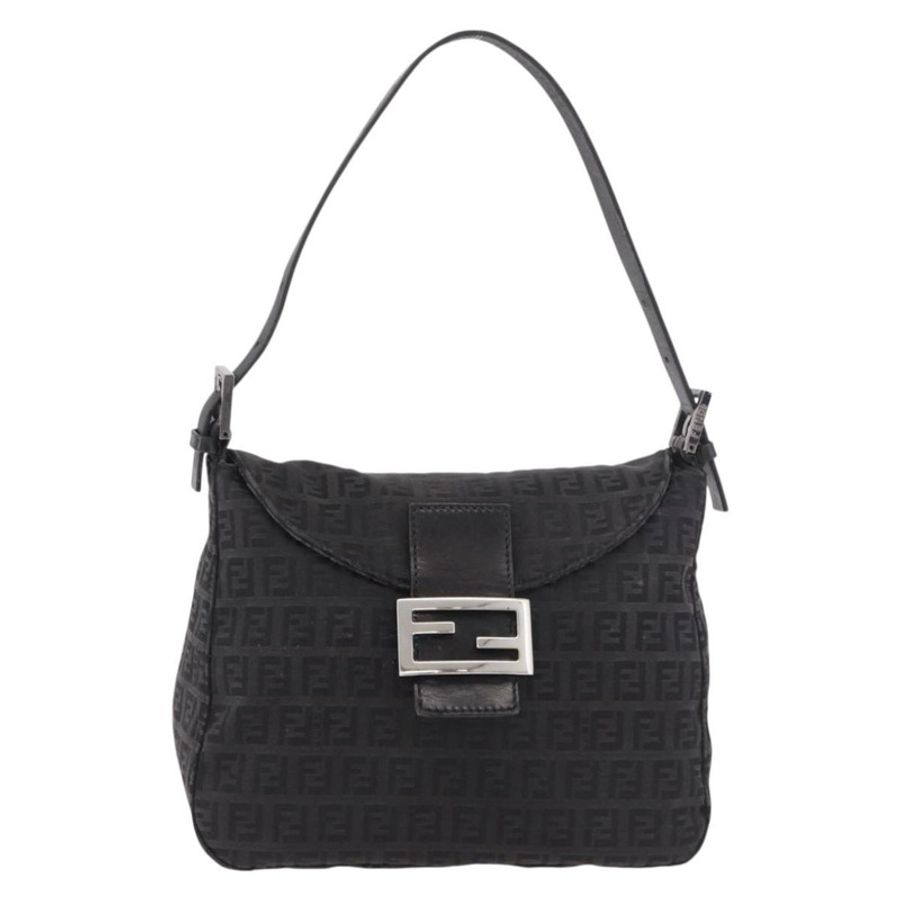 【日本直送】FENDI Zucchino帆布Mamma Baguette單肩包 黑色 銀色 正品 186623A-12