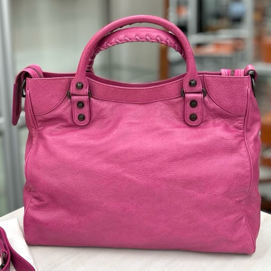 【近新閒置品】Balenciaga 巴黎世家桃粉色 手提單肩斜挎包 竪版機車包-1