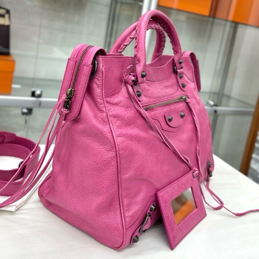 【近新閒置品】Balenciaga 巴黎世家桃粉色 手提單肩斜挎包 竪版機車包-2