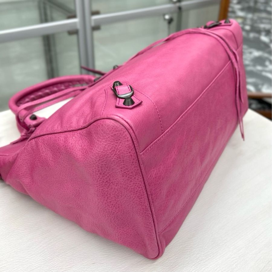【近新閒置品】Balenciaga 巴黎世家桃粉色 手提單肩斜挎包 竪版機車包-4