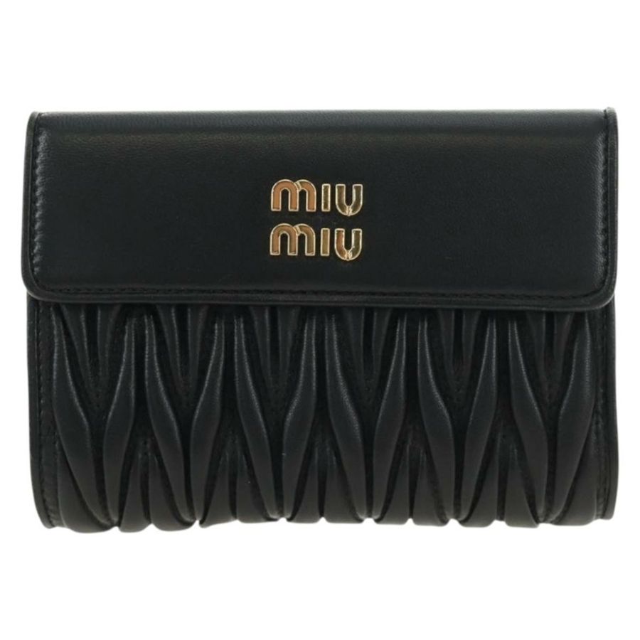 【日本直送】Miu Miu Matelasse 皮夾,黑色皮革,金色,正品,貨號 190514M-12