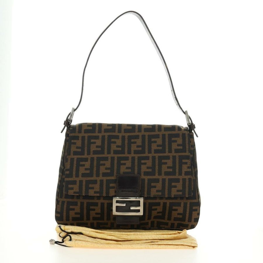 【日本直送】FENDI Zucca帆布Mamma Baguette單肩包 黑色棕色 正品 191291SAV-11