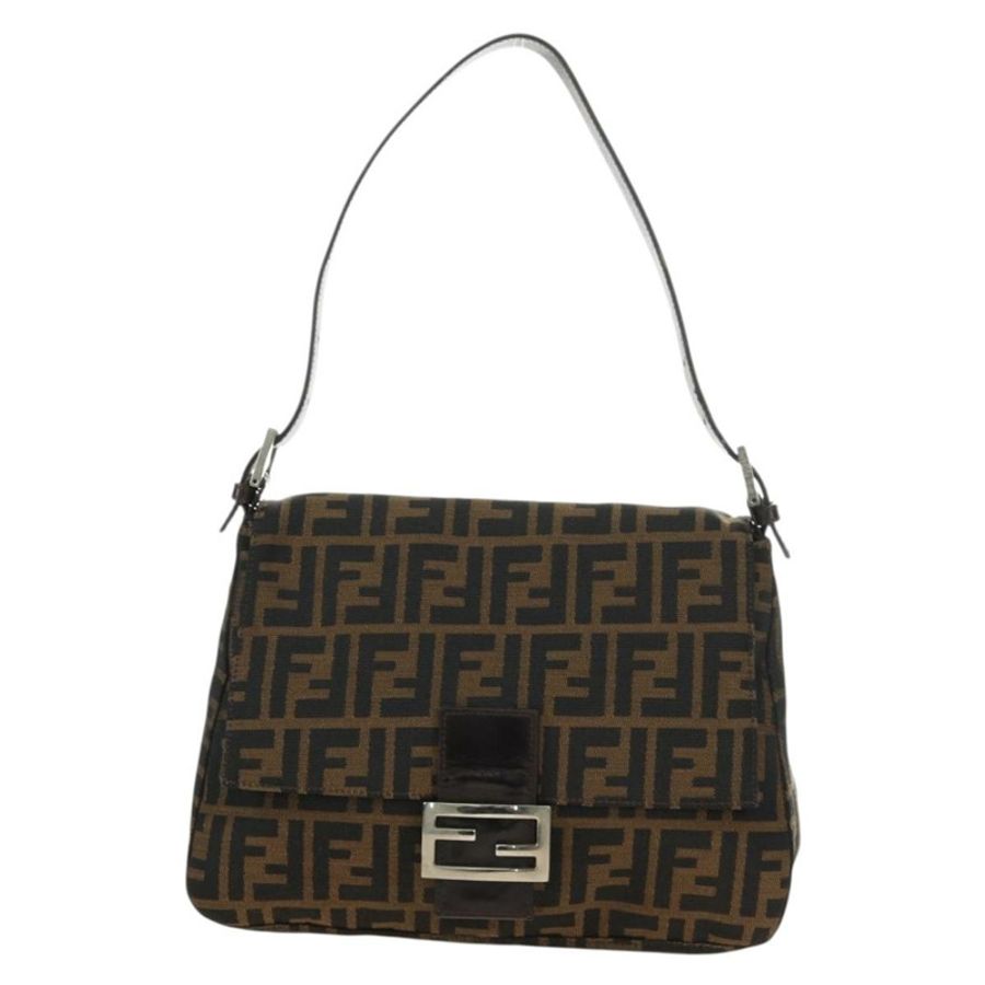 【日本直送】FENDI Zucca帆布Mamma Baguette單肩包 黑色棕色 正品 191291SAV-12