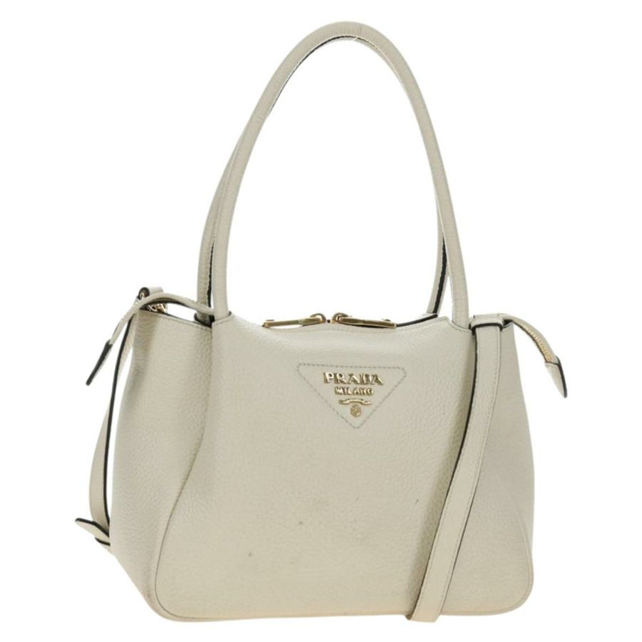 【日本直送】PRADA 手提包 Vittero Dino 皮革 2way 白色金色 Auth 190387V-0