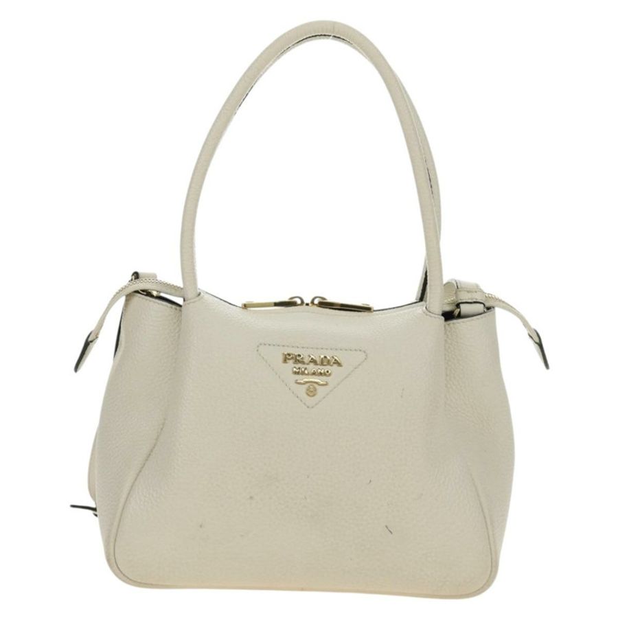 【日本直送】PRADA 手提包 Vittero Dino 皮革 2way 白色金色 Auth 190387V-12