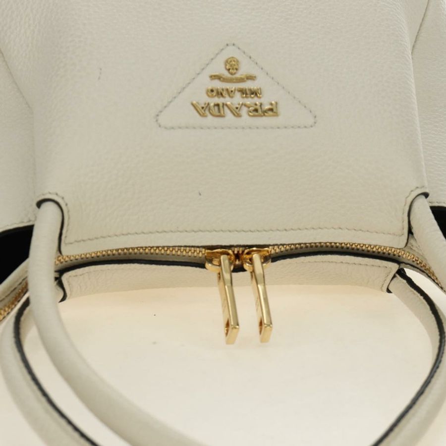 【日本直送】PRADA 手提包 Vittero Dino 皮革 2way 白色金色 Auth 190387V-13