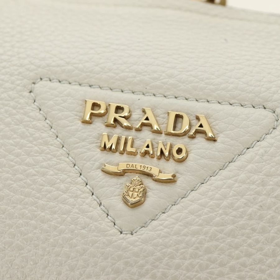 【日本直送】PRADA 手提包 Vittero Dino 皮革 2way 白色金色 Auth 190387V-23