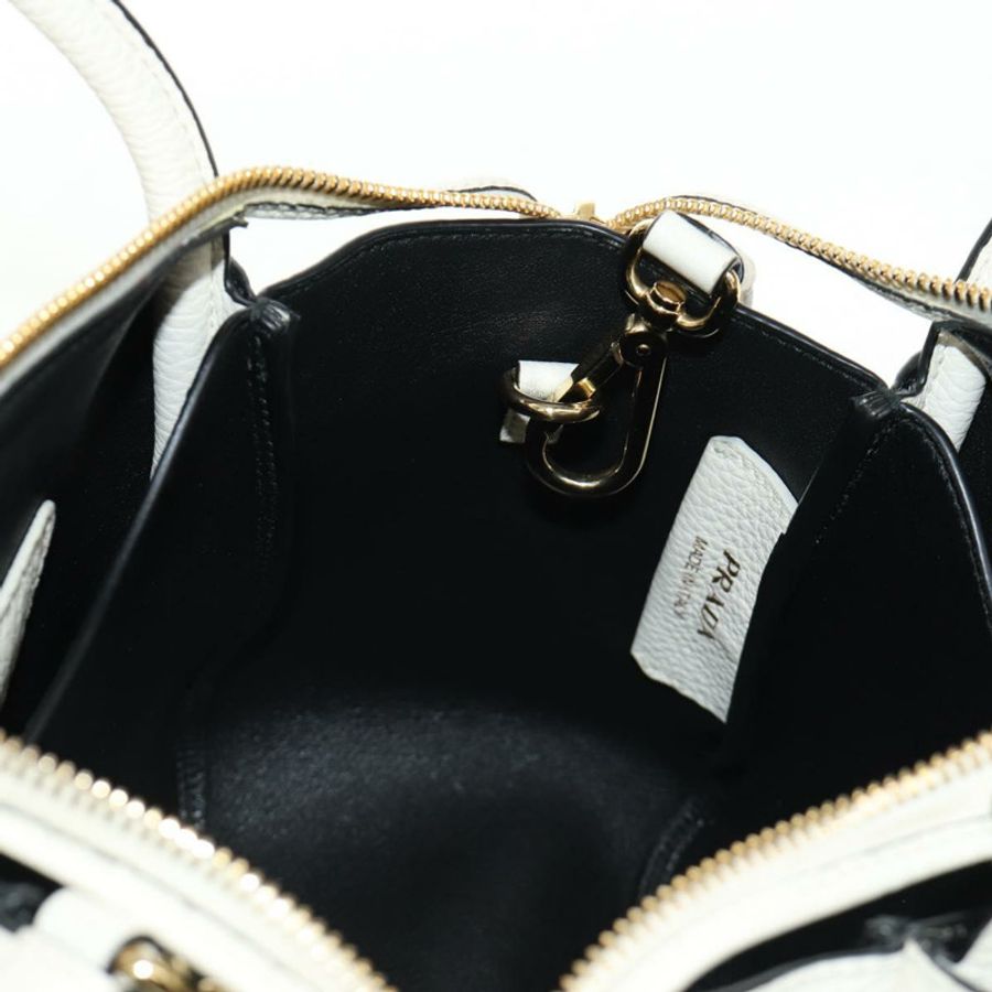 【日本直送】PRADA 手提包 Vittero Dino 皮革 2way 白色金色 Auth 190387V-27