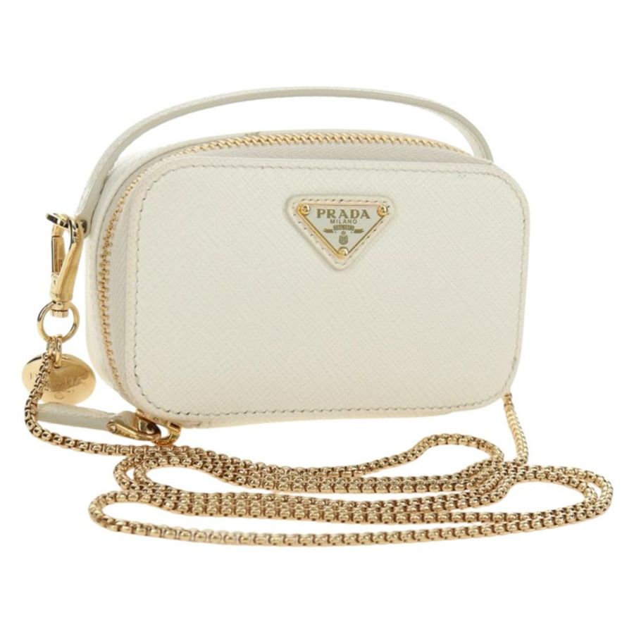 【日本直送】PRADA 鏈條肩背迷你包,Safiano 皮革,白色,金色,正品,貨號 190429M-0