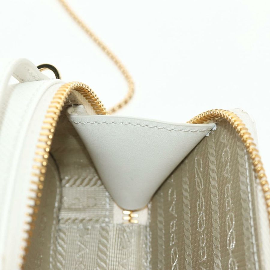 【日本直送】PRADA 鏈條肩背迷你包,Safiano 皮革,白色,金色,正品,貨號 190429M-25