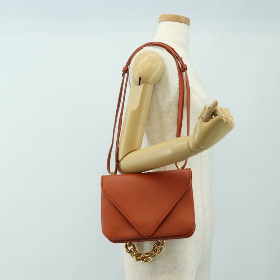【日本直送】BOTTEGA VENETA Mount 鏈條單肩包 皮革 2way Orange Gold Auth 190620V-25