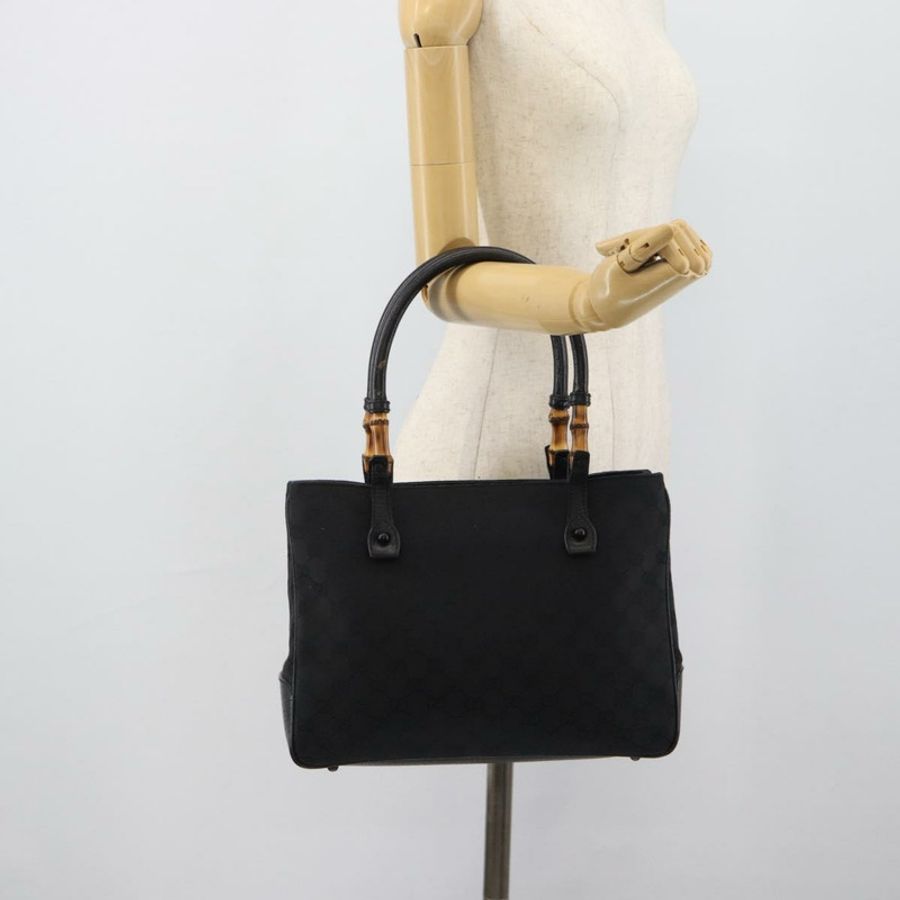 【日本直送】GUCCI GG 帆布竹編手提包 黑色 112526 正品 190836A-24