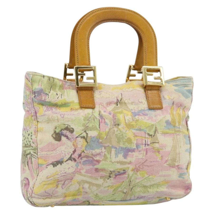 【日本直送】FENDI 手提包 帆布 米色 金色 正品 190653V-0