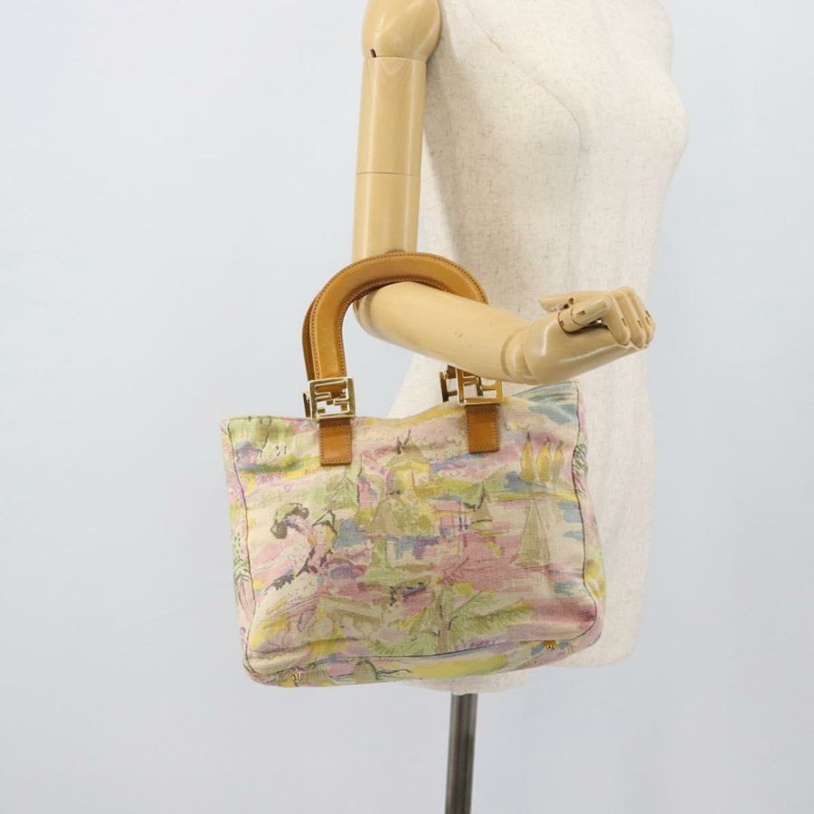 【日本直送】FENDI 手提包 帆布 米色 金色 正品 190653V-21