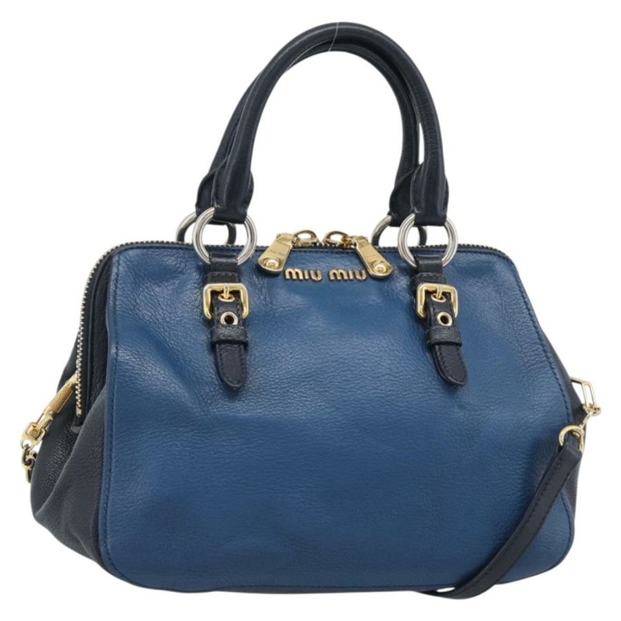 【日本直送】Miu Miu 手提包 皮革 兩用 藍色 金色 正品 190650-0