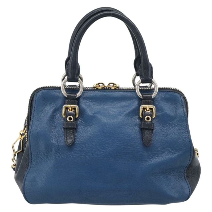 【日本直送】Miu Miu 手提包 皮革 兩用 藍色 金色 正品 190650-1