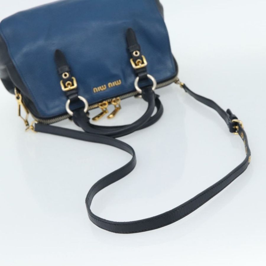 【日本直送】Miu Miu 手提包 皮革 兩用 藍色 金色 正品 190650-7