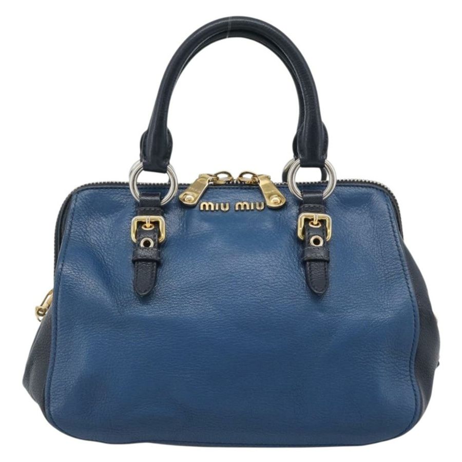 【日本直送】Miu Miu 手提包 皮革 兩用 藍色 金色 正品 190650-12