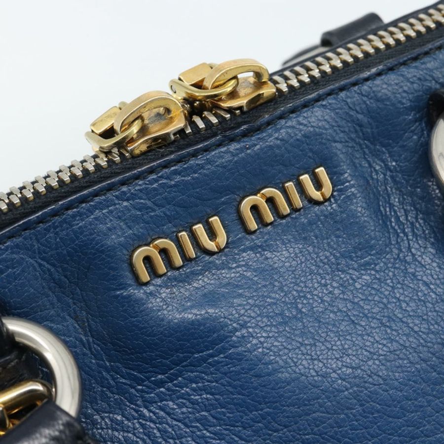 【日本直送】Miu Miu 手提包 皮革 兩用 藍色 金色 正品 190650-18
