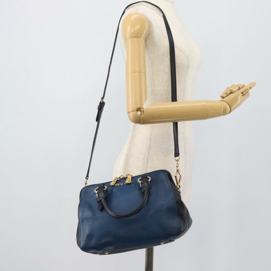 【日本直送】Miu Miu 手提包 皮革 兩用 藍色 金色 正品 190650-26