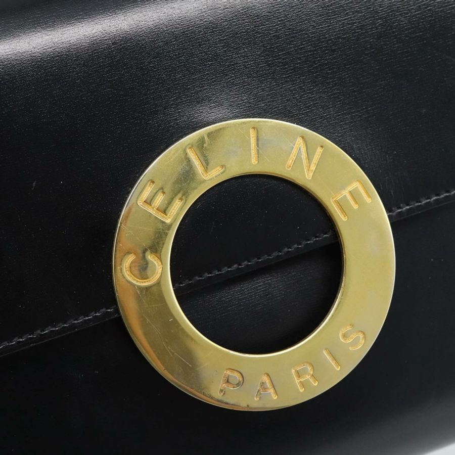 【日本直送】CELINE 圓背包,黑色皮革,金色,正品編號 190717A-16