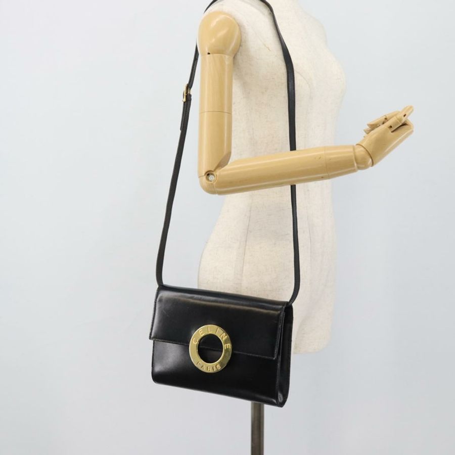 【日本直送】CELINE 圓背包,黑色皮革,金色,正品編號 190717A-21