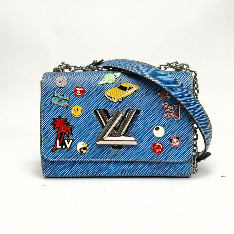 LOUIS VUITTON TWIST中號23藍色EPI水波紋牛皮銀扣肩背包-0
