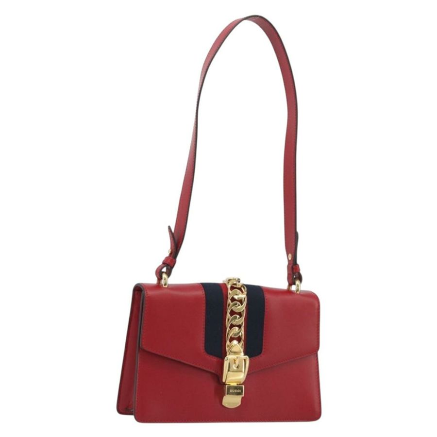 【日本直送】GUCCI Sherry Line Silvi 單肩包,皮革,紅色,金色,421882,正品編號 190243V-0