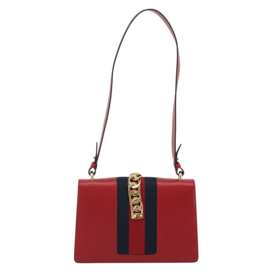 【日本直送】GUCCI Sherry Line Silvi 單肩包,皮革,紅色,金色,421882,正品編號 190243V-1
