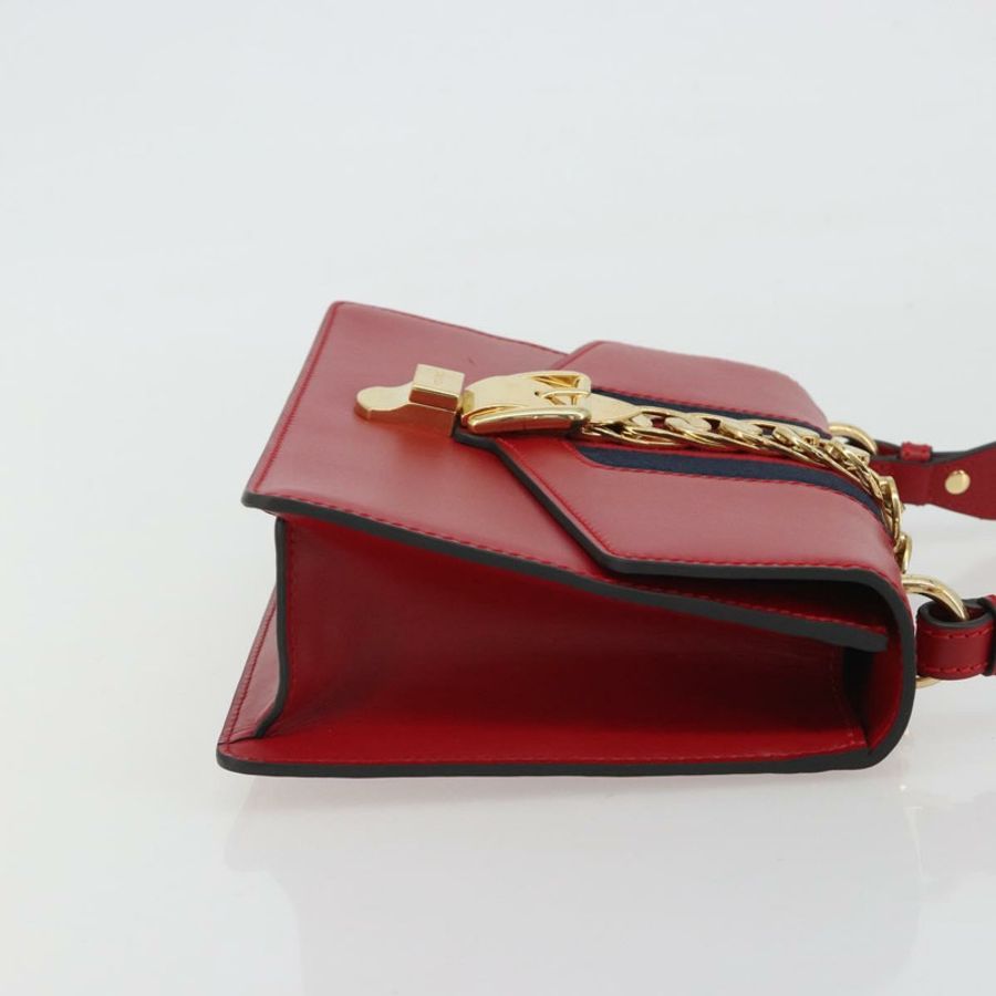 【日本直送】GUCCI Sherry Line Silvi 單肩包,皮革,紅色,金色,421882,正品編號 190243V-2