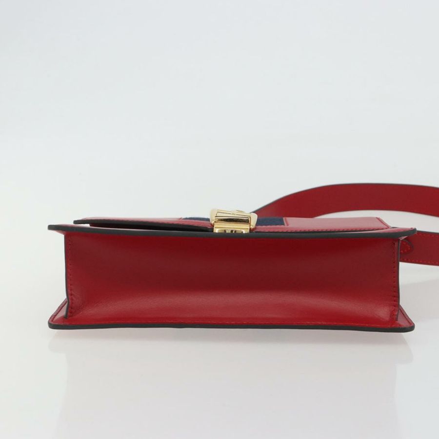 【日本直送】GUCCI Sherry Line Silvi 單肩包,皮革,紅色,金色,421882,正品編號 190243V-4