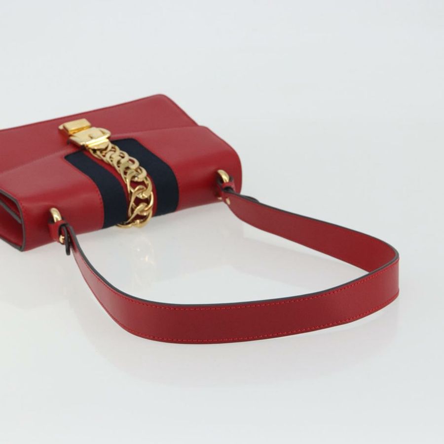 【日本直送】GUCCI Sherry Line Silvi 單肩包,皮革,紅色,金色,421882,正品編號 190243V-6