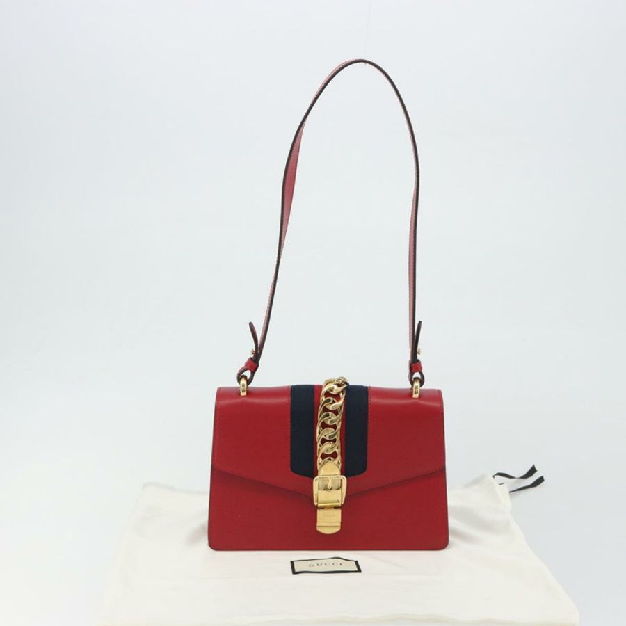 【日本直送】GUCCI Sherry Line Silvi 單肩包,皮革,紅色,金色,421882,正品編號 190243V-11