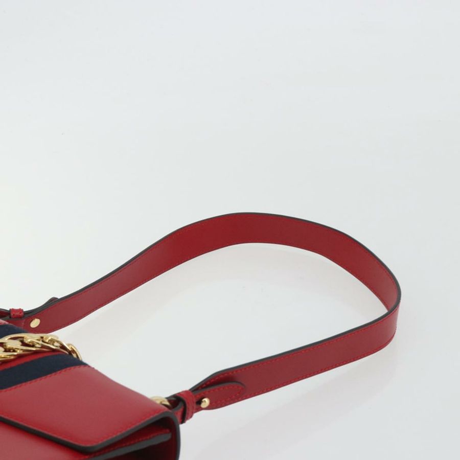 【日本直送】GUCCI Sherry Line Silvi 單肩包,皮革,紅色,金色,421882,正品編號 190243V-13