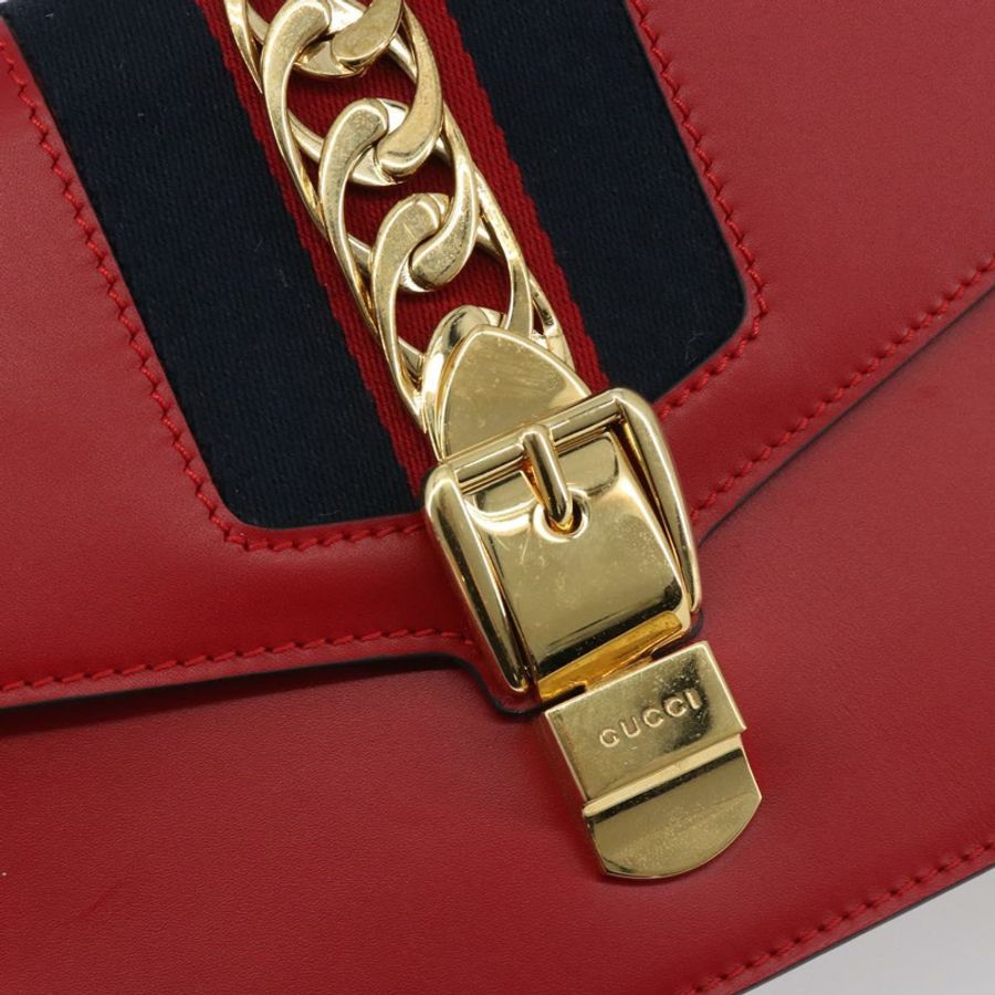 【日本直送】GUCCI Sherry Line Silvi 單肩包,皮革,紅色,金色,421882,正品編號 190243V-17