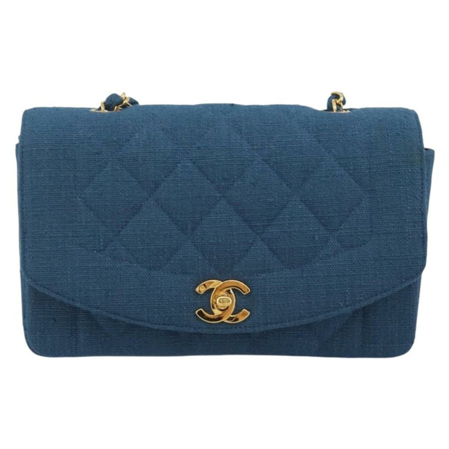 【日本直送】香奈兒 (CHANEL) 絎縫鏈條肩背包 帆布 藍色 金色 CC 標誌 Auth 191469SM-12
