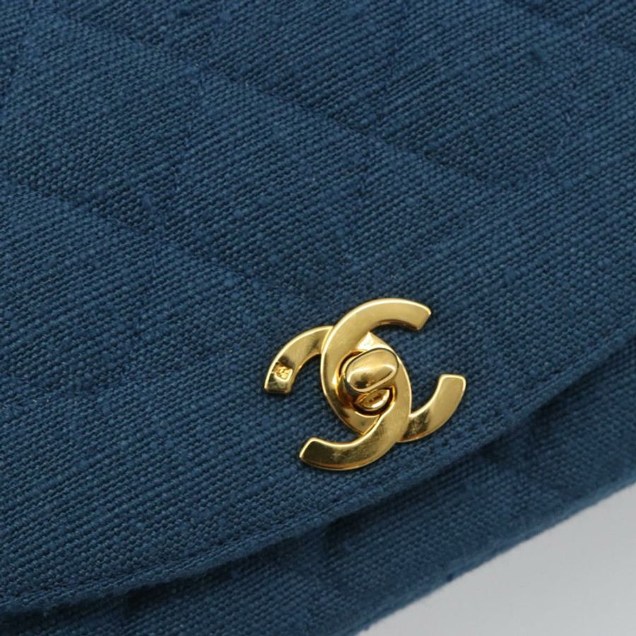 【日本直送】香奈兒 (CHANEL) 絎縫鏈條肩背包 帆布 藍色 金色 CC 標誌 Auth 191469SM-18