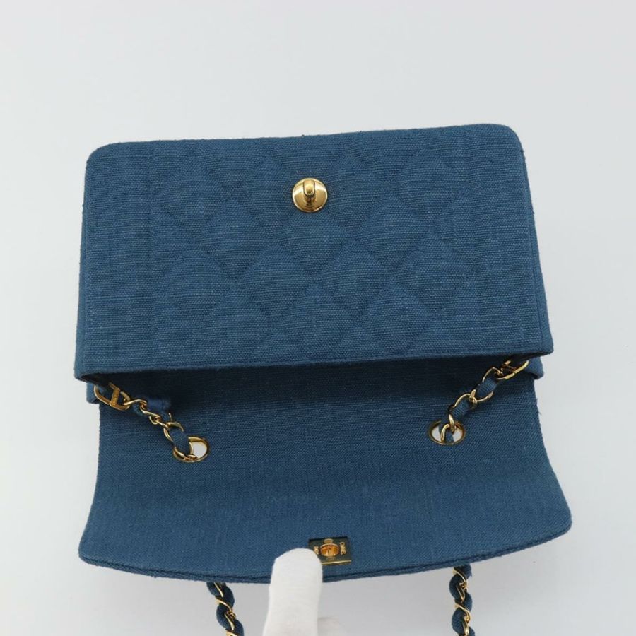 【日本直送】香奈兒 (CHANEL) 絎縫鏈條肩背包 帆布 藍色 金色 CC 標誌 Auth 191469SM-19