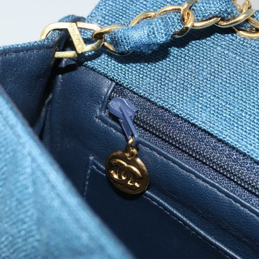 【日本直送】香奈兒 (CHANEL) 絎縫鏈條肩背包 帆布 藍色 金色 CC 標誌 Auth 191469SM-23